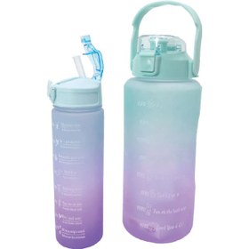 Resim Motivasyon Matarası 2'li 2000ml+750ml Turkuaz Mor 