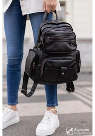 Resim Mygeppetobag Yıkama Deri Kadın Sırt Çantası Siyah 