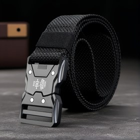 Resim Otantik Erkek Taktik Kemer - Metal Perçinli Dayanıklı Polyester Hızlı-Ayırma Tokası, Dış Mekan Sporları ve Günlük Kullanım için Siyah Athleisure Kemer, Standart Boy 