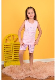 Resim Kız Çocuk Askılı Pijama Takımı Always Smile Somon Pembe 