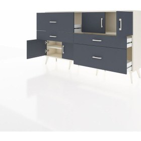 Resim Arges Konsol 2 Raflı 4 Çekmeceli 4 Kapaklı 176x30x99 Aytaşı-antrasit Antrasıt/antrasıt - Aytası 