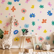 Resim Boho Stil Çiçek Duvar Çıkartmaları - 5 Adet Polivinil Klorür Çiçekli Çıkartmalar, Kendinden Yapışkanlı Parlak Kaplama, Çıkarılabilir Bohem Bahçe Temalı Oda Dekoru, Tek Kullanımlık Çiçek ve Bitki Duvar Aplikleri 