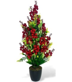 Resim Yılbaşı Ağacı Kokina Siyah Saksıda 55cm Yapay Kokina Çiçeği 