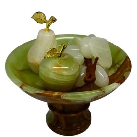 Resim Oniks Taşından Ayaklı Çanak, Elma, Armut Ve Üzüm Seti 