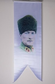Resim ZC Bayrak Gri Uzun Atatürk Masa Bayrağı Saten Kumaş Dijital Baskı 15x22,5 cm 