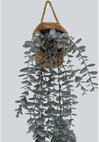 Resim Yapay Çiçek Handmade Asılabilir Sepet Detaylı Gümüş Okaliptus Sarkıtı Gümüş 