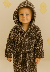 Resim Wild Spirit Leopar Desenli Bebek & Çocuk Kapşonlu Bornoz - %100 Pamuk, Unisex Leopar baskılı - Leopar baskılı / 3-4 Yaş 