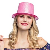 Resim Nessiworld Floresan Pembe Renk Simli Uzun Fötr Melon Şapka 12 cm 