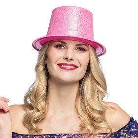 Resim Nessiworld Floresan Pembe Renk Simli Uzun Fötr Melon Şapka 12 cm 