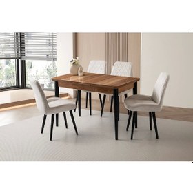 Resim Kelebek Ahşap Salon Yemek Masa Sandalye Takımı 4 Fulya Sandalyeli Ceviz Ortadan Açılır Büyüyen 70x12 Ceviz-krem 