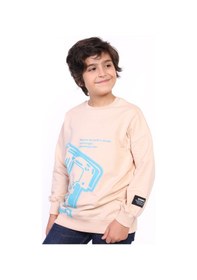 Resim Toontoy Kids Toontoy Erkek Çocuk Relax Fit Bisiklet Yaka Düşük Omuz Baskılı Sweatshirt - 2 İplik Bej 