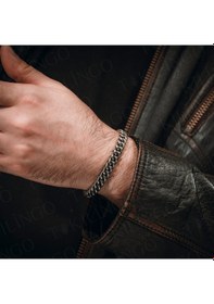 Resim 925 Ayar Gümüş Kalın Burgu Zincir Model Açık Cuff Ayarlanabilir Erkek Bileklik Gümüş 