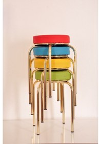 Resim 4 Lü Renkli Deri Altın Ahtapot Tabure Mutfak Taburesi 