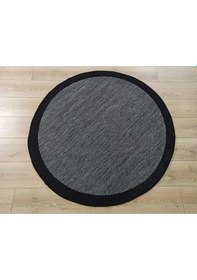 Resim Çam Halı Sisal 9714 Gri / Siyah Bordürlü Daire Jüt Sisal Kilim - 120x120 