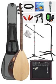 Resim Yonka B-241K-AMP Amfili Kısa Sap Ceviz Ağacı Yüksek Kaliteli Saz Bağlama Seti 