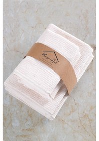 Resim Zeynep Tekstil Royality 50x90 70x140 Cm 4'lü Banyo Havlu Seti, %100 Pamuklu Havlu Takımı Krem 