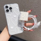 Resim 5'li Moda Aşk Baskılı Şeffaf Cep Telefonu Kılıfı + Şarj Koruyucu Kapak, Isırma Önleyici Tel Sarıcı ile 
