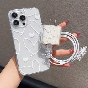 Resim 5'li Moda Aşk Baskılı Şeffaf Cep Telefonu Kılıfı + Şarj Koruyucu Kapak, Isırma Önleyici Tel Sarıcı ile 