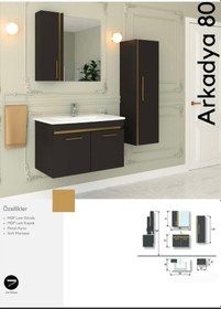 Resim Evros Arkadya 80 Cm Banyo Mobilyası Boy Dolabı Dahil Siyah 