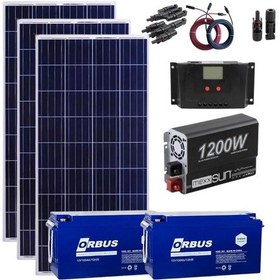 Resim Güneş Enerjisi Bağ Evi Solar Paketi 1200W Sinüs İnverter 250W Güneş Paneli 100Ah Jel Akü 