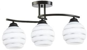 Resim Lambadar S Model Modern Gümüş Şerit Camlı Plafonyer Avize Siyah Tek Ebat 0035-3Blk-Gumusşeritcam 