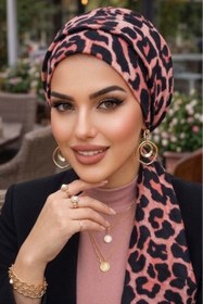 Resim Aişe tesettür Siyah Gülkurusu Desenli Atkılı Bone 