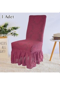 Resim StarMall Jakarli Şal Desen Etekli Sandalye Örtüsü, Yüksek Kaliteli, Yıkanabilir, Esnekli, Lastikli 1 Adet Bordo 