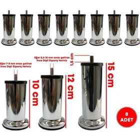 Resim Ademkocplastik 10 - 12 - 15 Cm Metal Krom Baza Koltuk Kanepe Sehpa Ayağı 8 Adet 