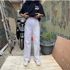 Resim Kadın Beyaz Palazzo Kot Pantolon Jeans Beyaz 