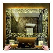 Resim Dnr-Mirror60xDnr-Mirror 80 cm Günışığı Ledli Tasarım Kumlamalı Dokunmatik Tuşlu Buğu Önleyicili Banyo Aynası 