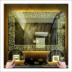 Resim Dnr-Mirror60xDnr-Mirror 80 cm Günışığı Ledli Tasarım Kumlamalı Dokunmatik Tuşlu Buğu Önleyicili Banyo Aynası 