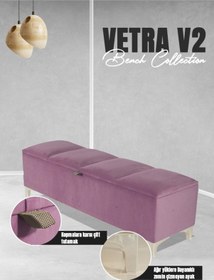 Resim Vetra V2 Sandıklı Puf Pembe Dilimli Model Sandıklı Bench Puf - Sandıklı Yatak Ucu Bankı 