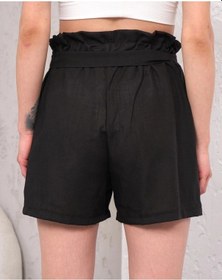 Resim Biçomi Kuşaklı Keten Şort Siyah S255265 Siyah 