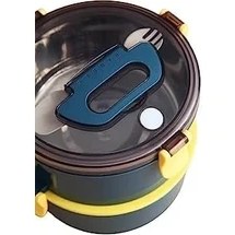 Resim Bento 1600ML Yuvarlak Lunchbox Çift Katlı Çelik Sefer Tası Yemek Kutusu (Açık Kırmızı) 