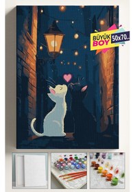 Resim Sayılarla Boyama Seti Numaralı Tuval Fırça Boya Dahil Kasnaklı Set 50x70 Cm - Sevgili Kediler 