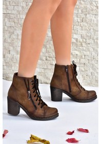 Resim Fox Shoes Vizon Kalın Topuklu Kadın Bot C674150209 