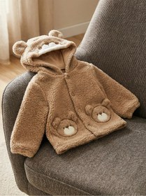 Resim bebek_iklimi İsimli Peluş Polar Ayıcık Figürlü Düğmeli Bebek Hırkası 1-3 Yaş 