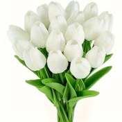 Resim 2 Çatal Beyaz Tulip Boutique Çiçek Buketi - Yapay Düğün ve Nişan Fotoğrafçılığı Aksesuarı, Ev ve Düğün Dekoru için İdeal, Düğün Fotoğrafçılığı Aksesuarı | Zarif Çiçek Düzenlemesi | Yapay Çiçekler 