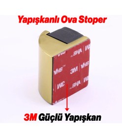Resim Oval Metal Kapı Stoperi Gold Altın Güçlü Yapışkanlı Kauçuk Kapı Tamponu Çarpma Önleyici Durdurucu 