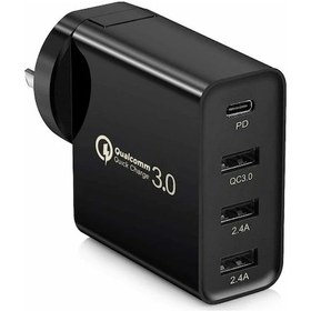 Resim Moveevo 48w 4 Portlu Usb Çevirici - 30w Pd Usb-c + 18w Qc3.0 Hızlı Şarj - Siyah Foldable Plug, Ateş Güvenli Abs 