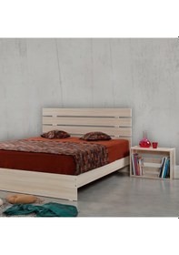 Resim Pasifichome Huga Çift Kişilik Ahşap Karyola Komodin Takım Meşe 150 Cm 