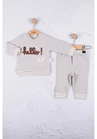 Resim Babydonat Hello Nakışlı Pamuk 2'li Erkek Bebek Takımımmmm Gri 