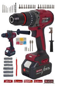 Resim Daflong PRO 21V 4AH KÖMÜRSÜZ 130NM TORKLU ŞARJLI DARBELİ YANDAN TUTMALI 13 MM MATKAP VİDALAMA- DFL10 