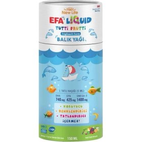Resim New Life EFA Liquid Tutti Frutti Balık Yağı Şurubu 150 ml Türkiye Menşeli Sıvı Omega 3 
