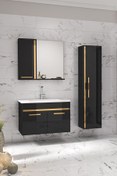 Resim Alfa Banyo Yeni Gold Siyah (80 35) 115 Cm Aynalı Boy Dolaplı Lavabolu Mdf Banyo Dolabı Seti**hazır Kurulu** 