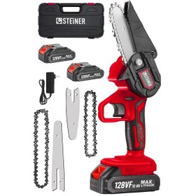 Resim Steiner 128 Vf 10 Ah Akülü Dal Budama Çift Pala Çift Zincir Krmzı 