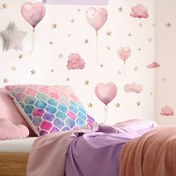 Resim Capricious Pink Heart & Star Balloon Vinyl Wall Stickers - Kendinden Yapışkanlı, Yatak Odası, Oturma Odası, Yurt için Sulu Boya Dekoru | Bulut Vurgulu Rahat & Oyunbaz Tasarım 