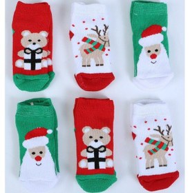 Resim Baby Shez Pamuklu 6'lı Yılbaşı Noel Baba Kışlık Havlu Yenidoğan Bebek Çorap "Karışık Renkli" 