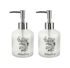 Resim 2 Adet Cam Sıvı Sabunluk,çiçekli 300ml Banyo Seti 7,6x15,5cm Çok Renkli 