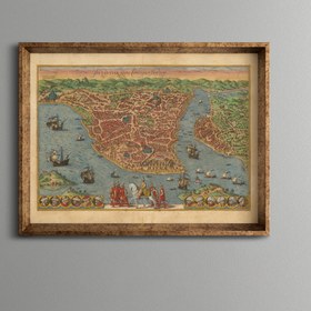 Resim epiqart 1572 İstanbul Haritası - Vintage Desenli Çerçeve 
